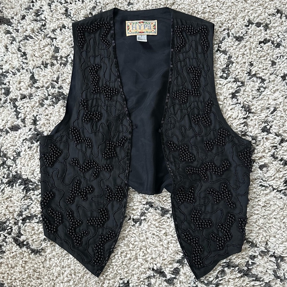 Vintage black silk beaded vest